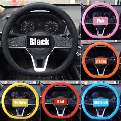 Universal Silicone Steering Wheel Cover – Elastic Non-Slip Grip, Fits 36–40 cm (14–16 in) Wheels, Multi-Color Car Accessory